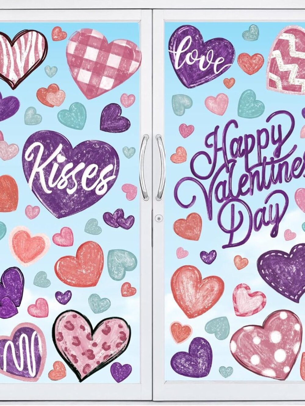 6 Sheets Valentines Window Clings Purple Blue Love Heart Window Stickers Double-